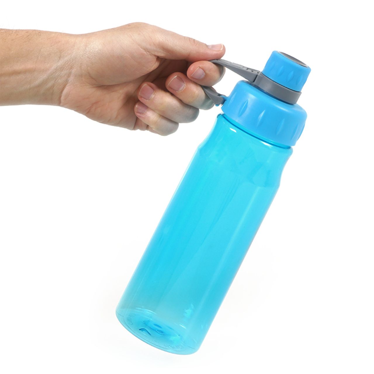blue plastic water bottle