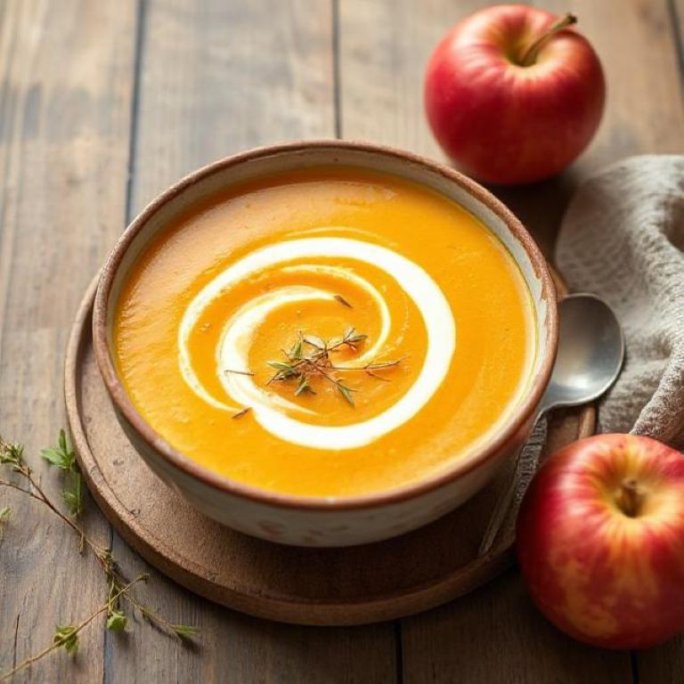bowl of butternut soup with swirl of cream