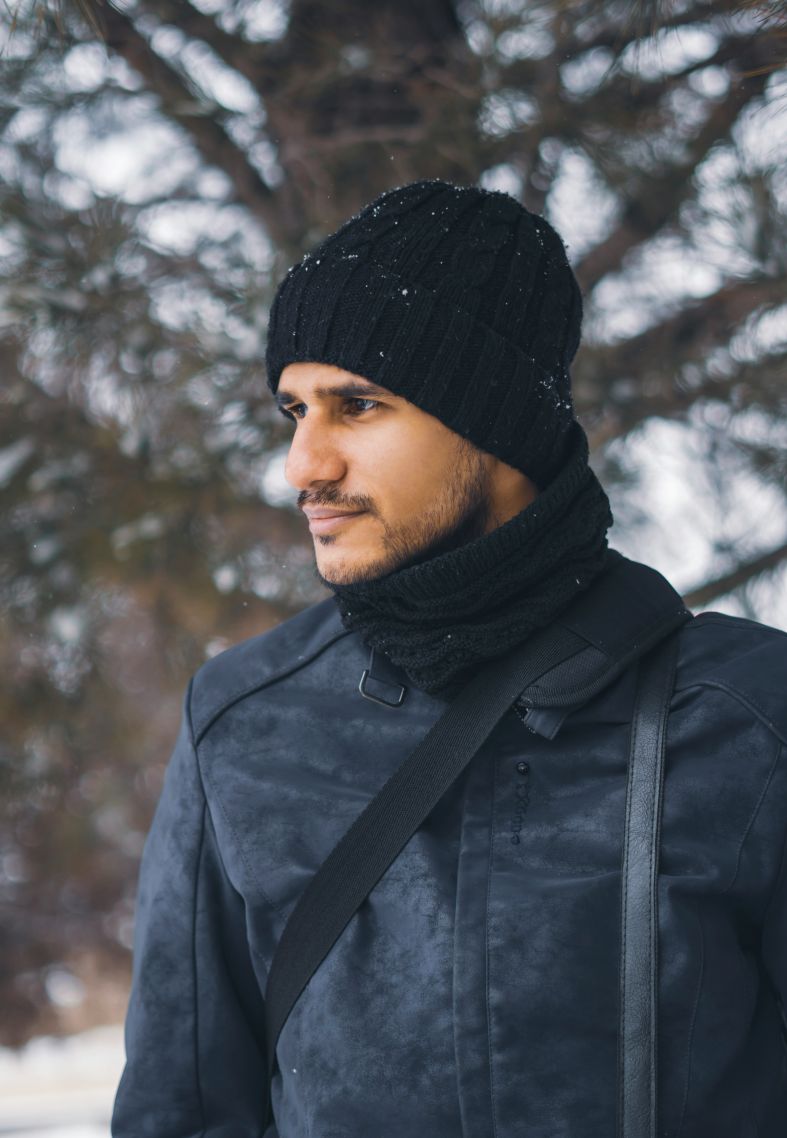 man outside in cold weather