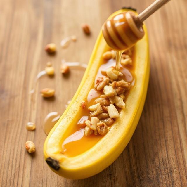 Banana with nuts and honey ontop