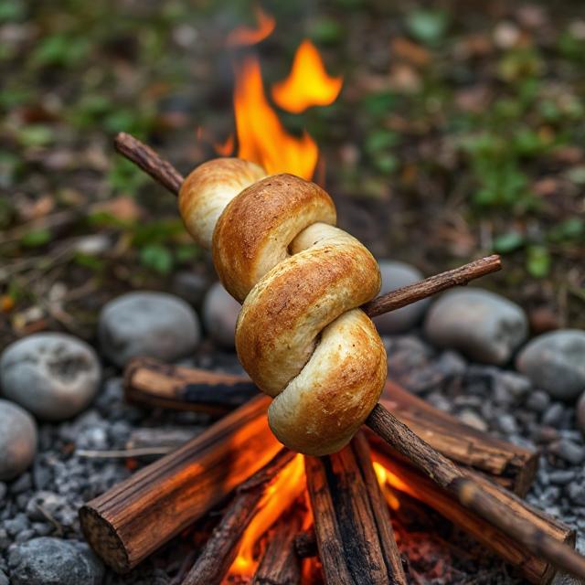 stokbroodjes cooking over campfire