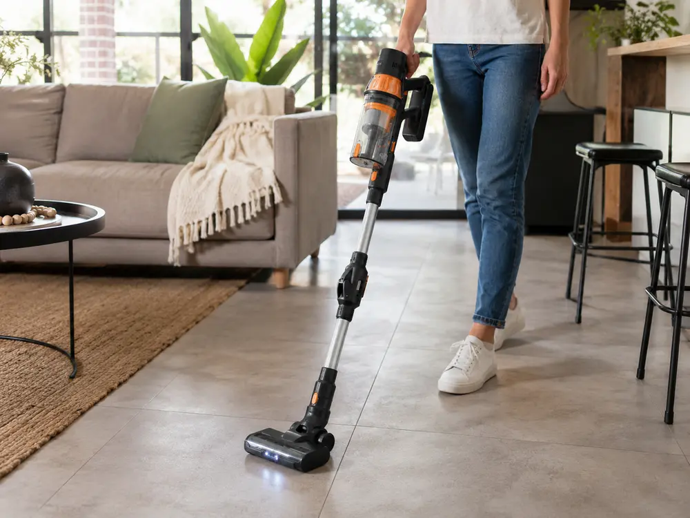 vacuuming floor