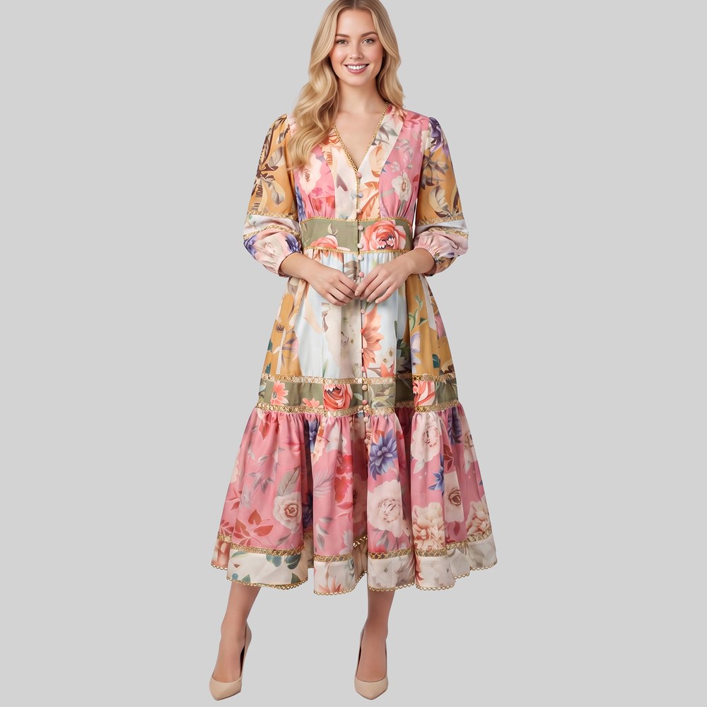 Cath.Nic Smart Casual Dresses - Ladies 3 or 4 Sleeve Floral Print Woven Dress