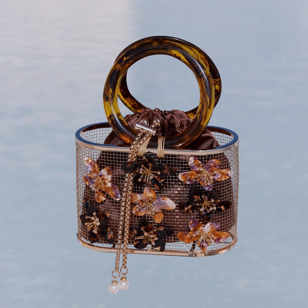 Handbag Accessory LW - Ladies faux tortoise shell flower bag