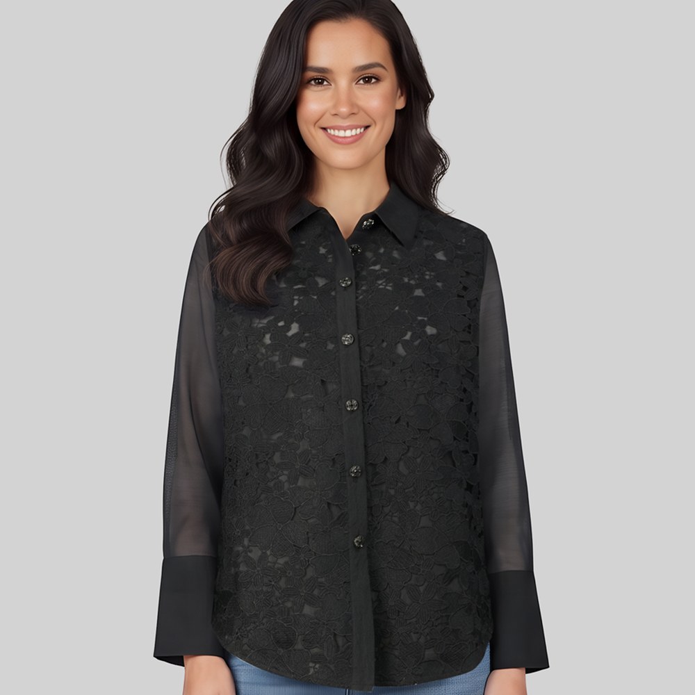Cath.Nic Glamour Woven Tops - Ladies Glam Organza and Lace Woven Shirt